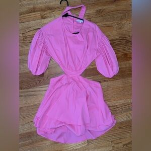 Olivaceous Bright Pink Cut Out Mini Dress with Puff Sleeves Size small WORN ONCE